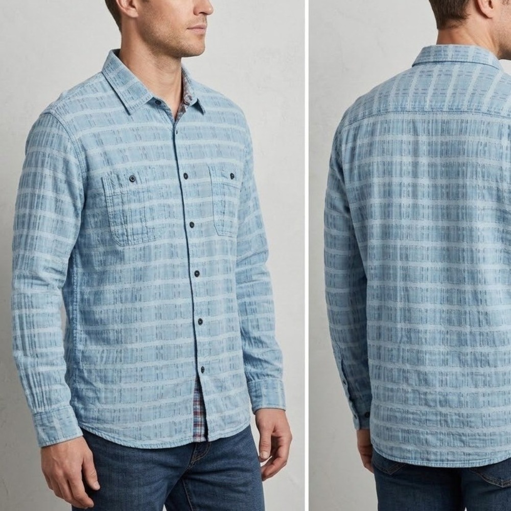 Carbon2Cobalt Button Down Shirt Mens XL Blue Plaid Dobby Textured Long Sleeve